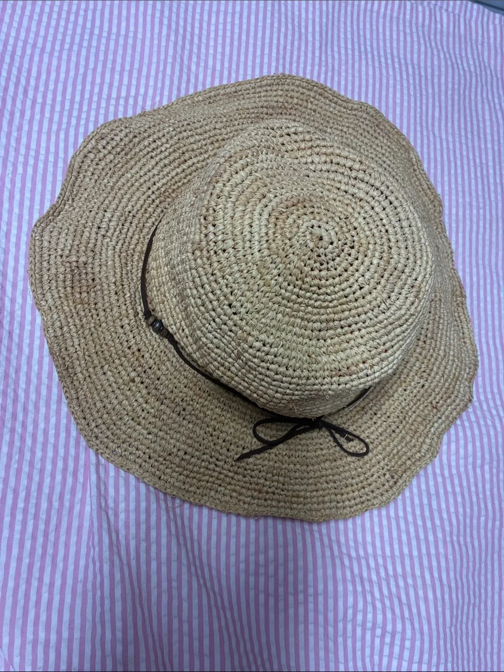 Athleta Natural Straw Sun Hat with Dark Cord Accent